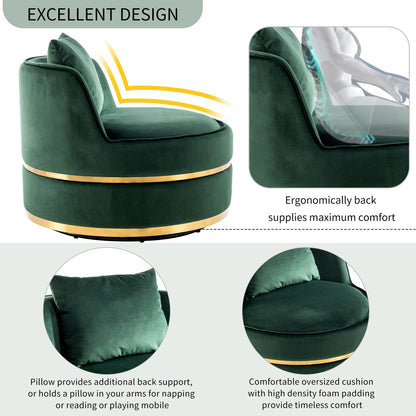 Fauteuil d'appoint pivotant à 360° en velours avec coussin d'assise, fauteuil tonneau rembourré avec base en acier inoxydable, fauteuil de salon