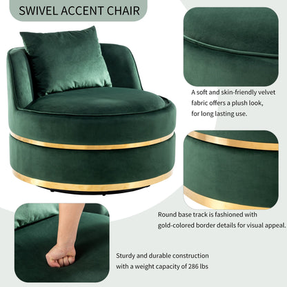 Fauteuil d'appoint pivotant à 360° en velours avec coussin d'assise, fauteuil tonneau rembourré avec base en acier inoxydable, fauteuil de salon