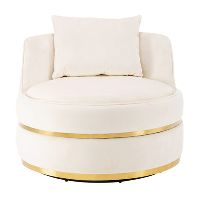 Fauteuil d'appoint pivotant à 360° en velours avec coussin d'assise, fauteuil tonneau rembourré avec base en acier inoxydable, fauteuil de salon