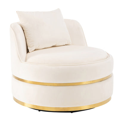 Fauteuil d'appoint pivotant à 360° en velours avec coussin d'assise, fauteuil tonneau rembourré avec base en acier inoxydable, fauteuil de salon