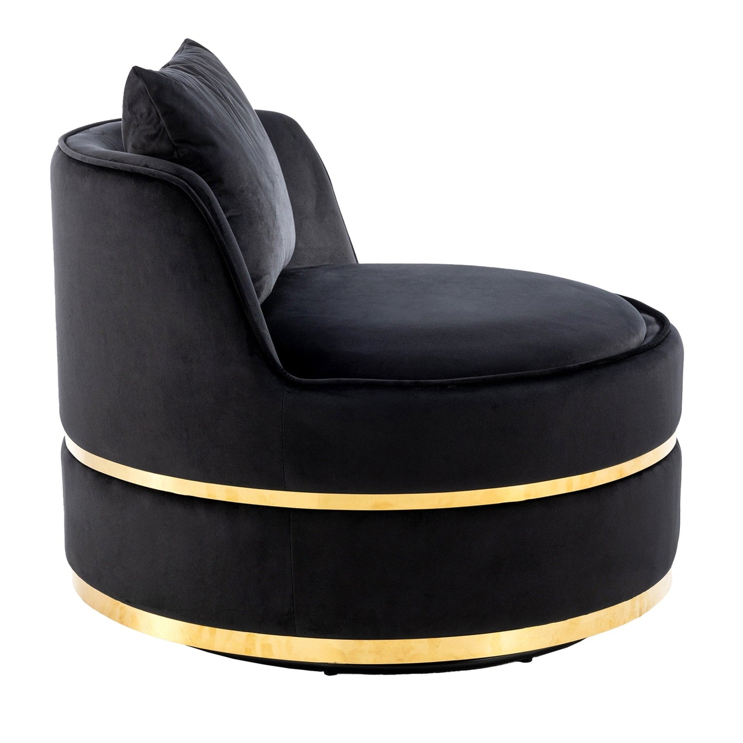 Fauteuil d'appoint pivotant à 360° en velours avec coussin d'assise, fauteuil tonneau rembourré avec base en acier inoxydable, fauteuil de salon