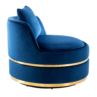 Fauteuil d'appoint pivotant à 360° en velours avec coussin d'assise, fauteuil tonneau rembourré avec base en acier inoxydable, fauteuil de salon