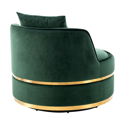 Fauteuil d'appoint pivotant à 360° en velours avec coussin d'assise, fauteuil tonneau rembourré avec base en acier inoxydable, fauteuil de salon