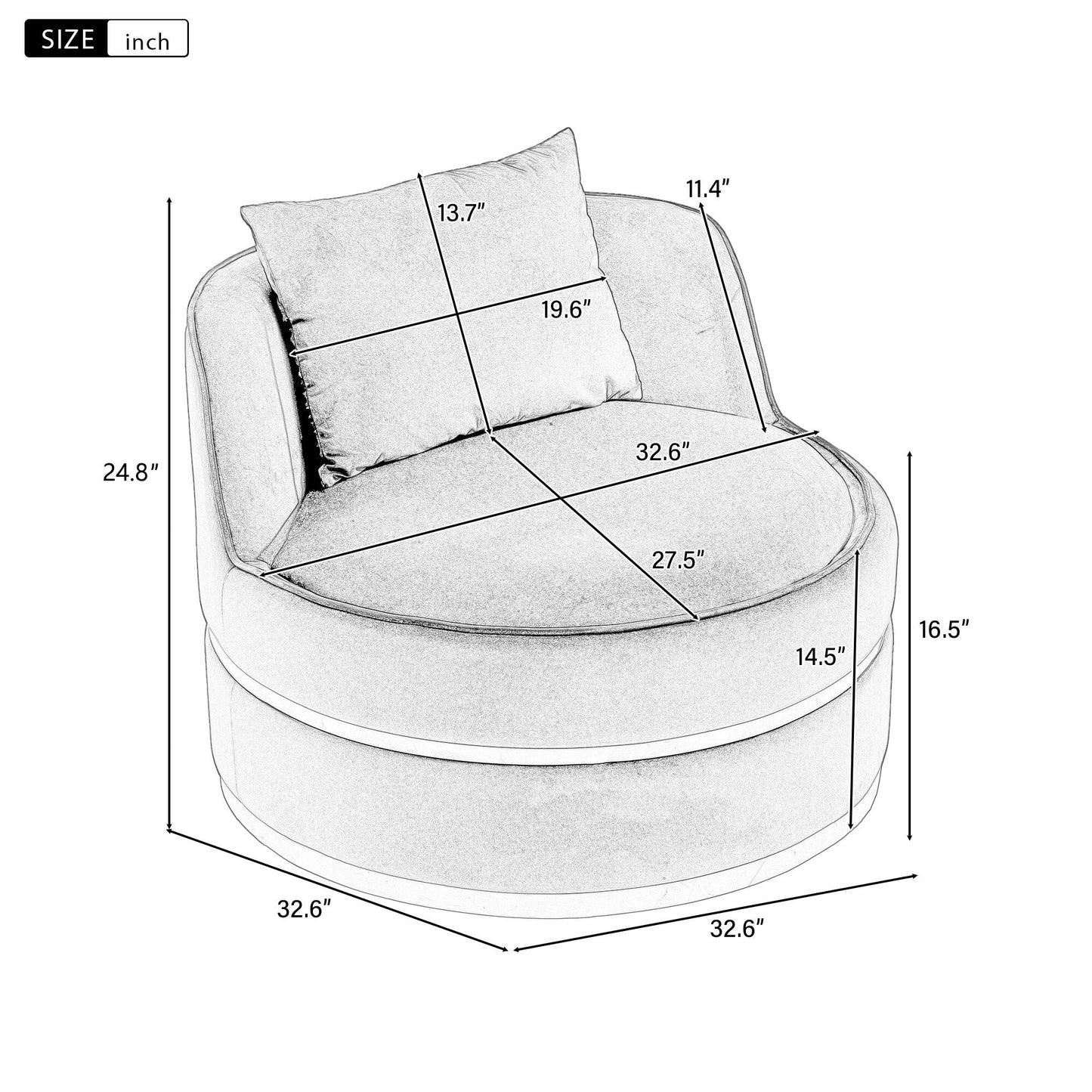 Fauteuil d'appoint pivotant à 360° en velours avec coussin d'assise, fauteuil tonneau rembourré avec base en acier inoxydable, fauteuil de salon
