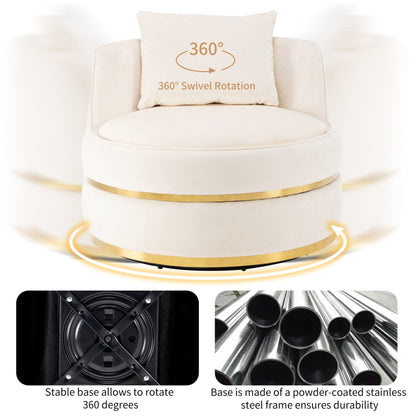 Fauteuil d'appoint pivotant à 360° en velours avec coussin d'assise, fauteuil tonneau rembourré avec base en acier inoxydable, fauteuil de salon