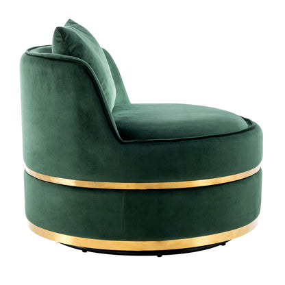 Fauteuil d'appoint pivotant à 360° en velours avec coussin d'assise, fauteuil tonneau rembourré avec base en acier inoxydable, fauteuil de salon
