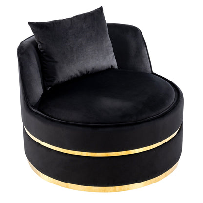 Fauteuil d'appoint pivotant à 360° en velours avec coussin d'assise, fauteuil tonneau rembourré avec base en acier inoxydable, fauteuil de salon