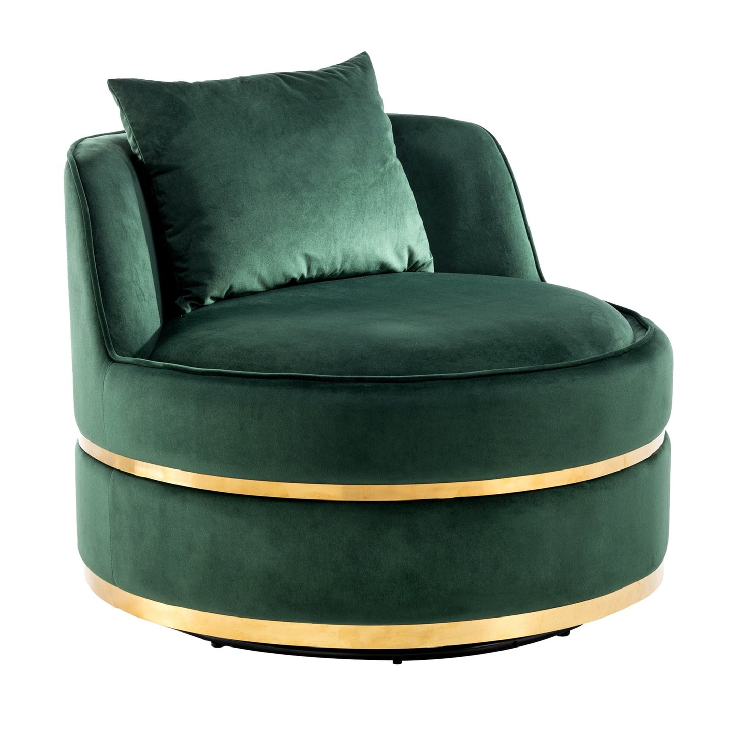 Fauteuil d'appoint pivotant à 360° en velours avec coussin d'assise, fauteuil tonneau rembourré avec base en acier inoxydable, fauteuil de salon