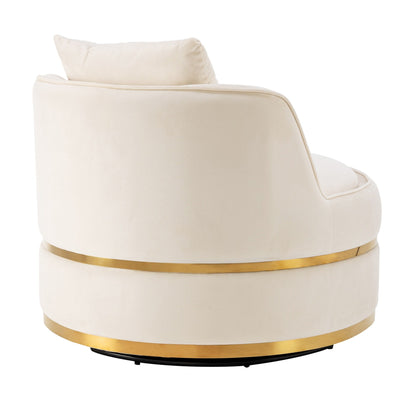 Fauteuil d'appoint pivotant à 360° en velours avec coussin d'assise, fauteuil tonneau rembourré avec base en acier inoxydable, fauteuil de salon