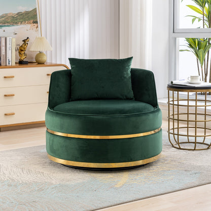 Fauteuil d'appoint pivotant à 360° en velours avec coussin d'assise, fauteuil tonneau rembourré avec base en acier inoxydable, fauteuil de salon