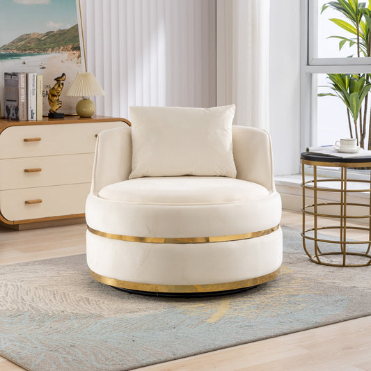 Fauteuil d'appoint pivotant à 360° en velours avec coussin d'assise, fauteuil tonneau rembourré avec base en acier inoxydable, fauteuil de salon