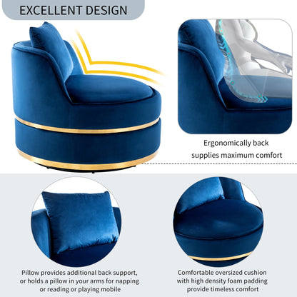 Fauteuil d'appoint pivotant à 360° en velours avec coussin d'assise, fauteuil tonneau rembourré avec base en acier inoxydable, fauteuil de salon