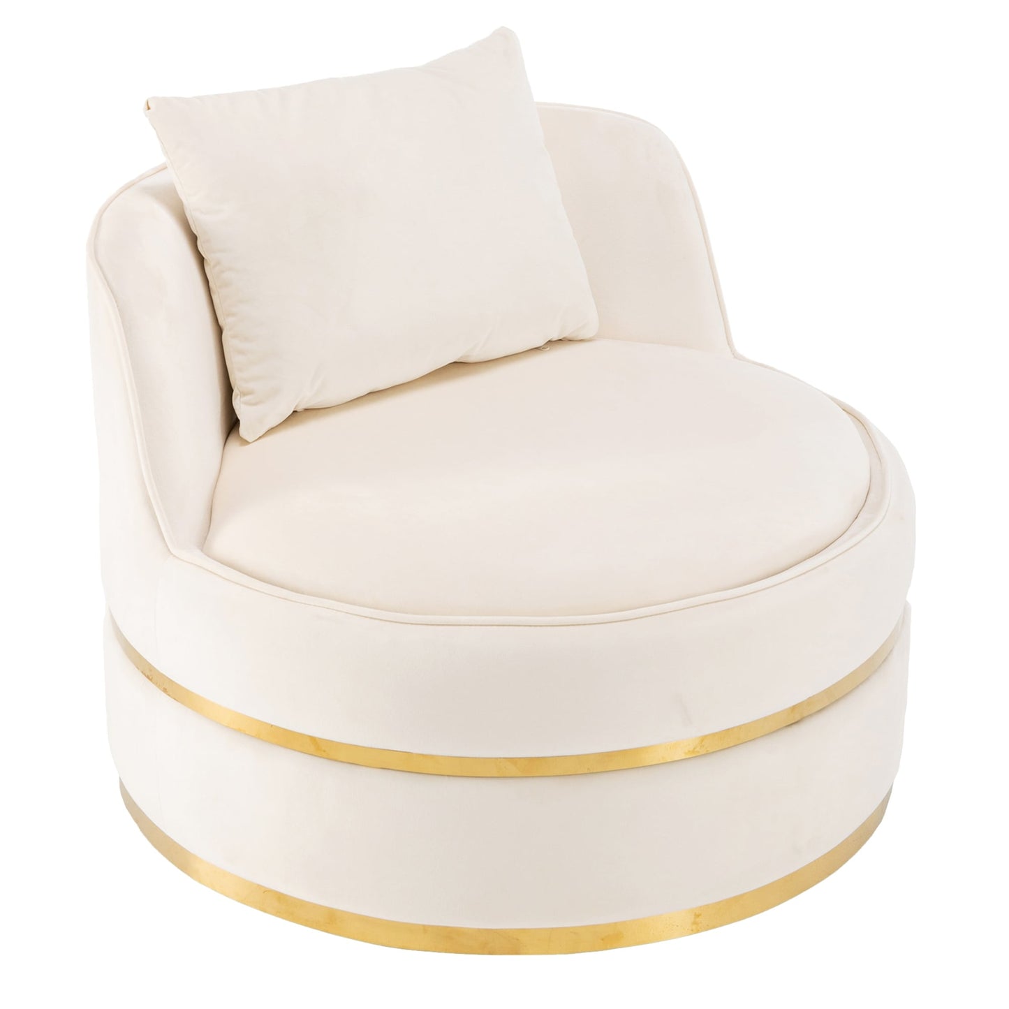 Fauteuil d'appoint pivotant à 360° en velours avec coussin d'assise, fauteuil tonneau rembourré avec base en acier inoxydable, fauteuil de salon