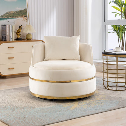 Fauteuil d'appoint pivotant à 360° en velours avec coussin d'assise, fauteuil tonneau rembourré avec base en acier inoxydable, fauteuil de salon