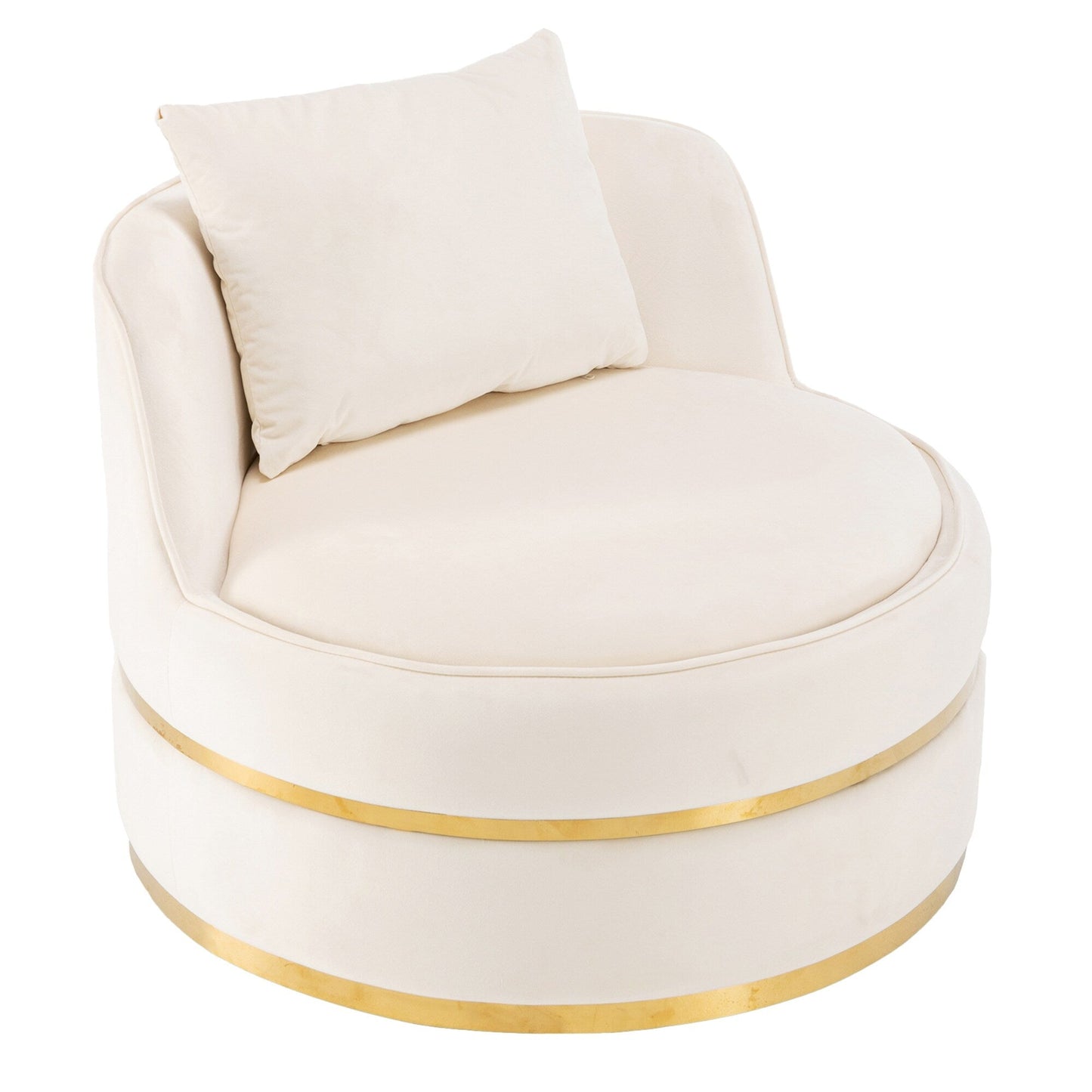 Fauteuil d'appoint pivotant à 360° en velours avec coussin d'assise, fauteuil tonneau rembourré avec base en acier inoxydable, fauteuil de salon