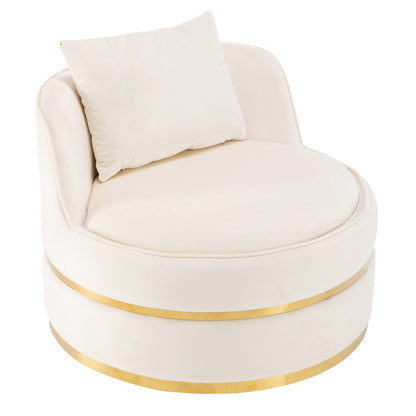 Fauteuil d'appoint pivotant à 360° en velours avec coussin d'assise, fauteuil tonneau rembourré avec base en acier inoxydable, fauteuil de salon