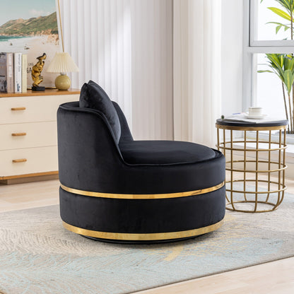 Fauteuil d'appoint pivotant à 360° en velours avec coussin d'assise, fauteuil tonneau rembourré avec base en acier inoxydable, fauteuil de salon