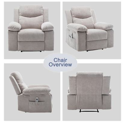 Fauteuil inclinable électrique en velours avec fonction de massage réglable et système de chauffage