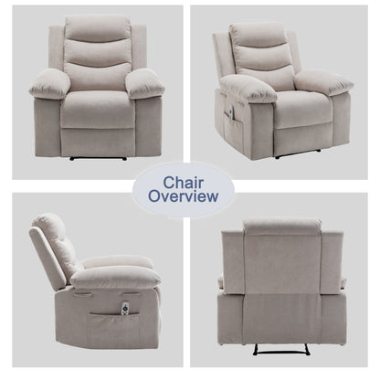 Fauteuil inclinable électrique en velours avec fonction de massage réglable et système de chauffage