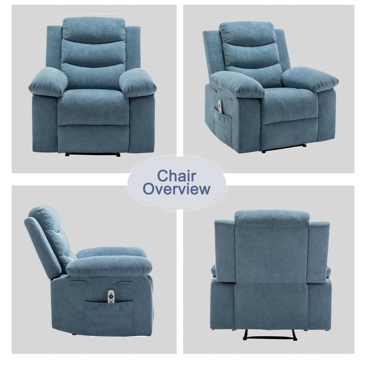 Fauteuil inclinable électrique en velours avec fonction de massage réglable et système de chauffage