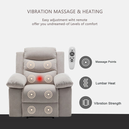 Fauteuil inclinable électrique en velours avec fonction de massage réglable et système de chauffage
