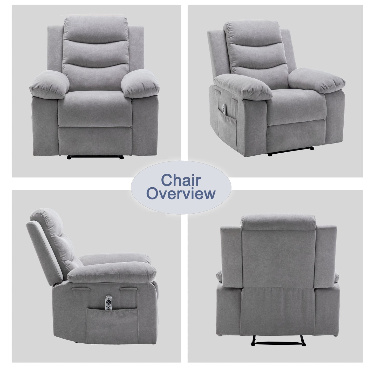 Fauteuil inclinable électrique en velours avec fonction de massage réglable et système de chauffage