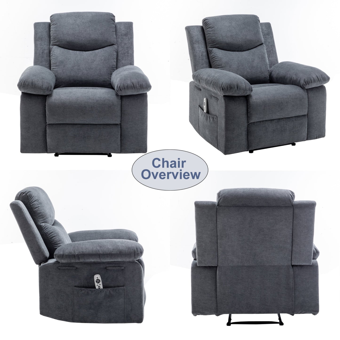 Fauteuil inclinable électrique en velours avec fonction de massage réglable et système de chauffage