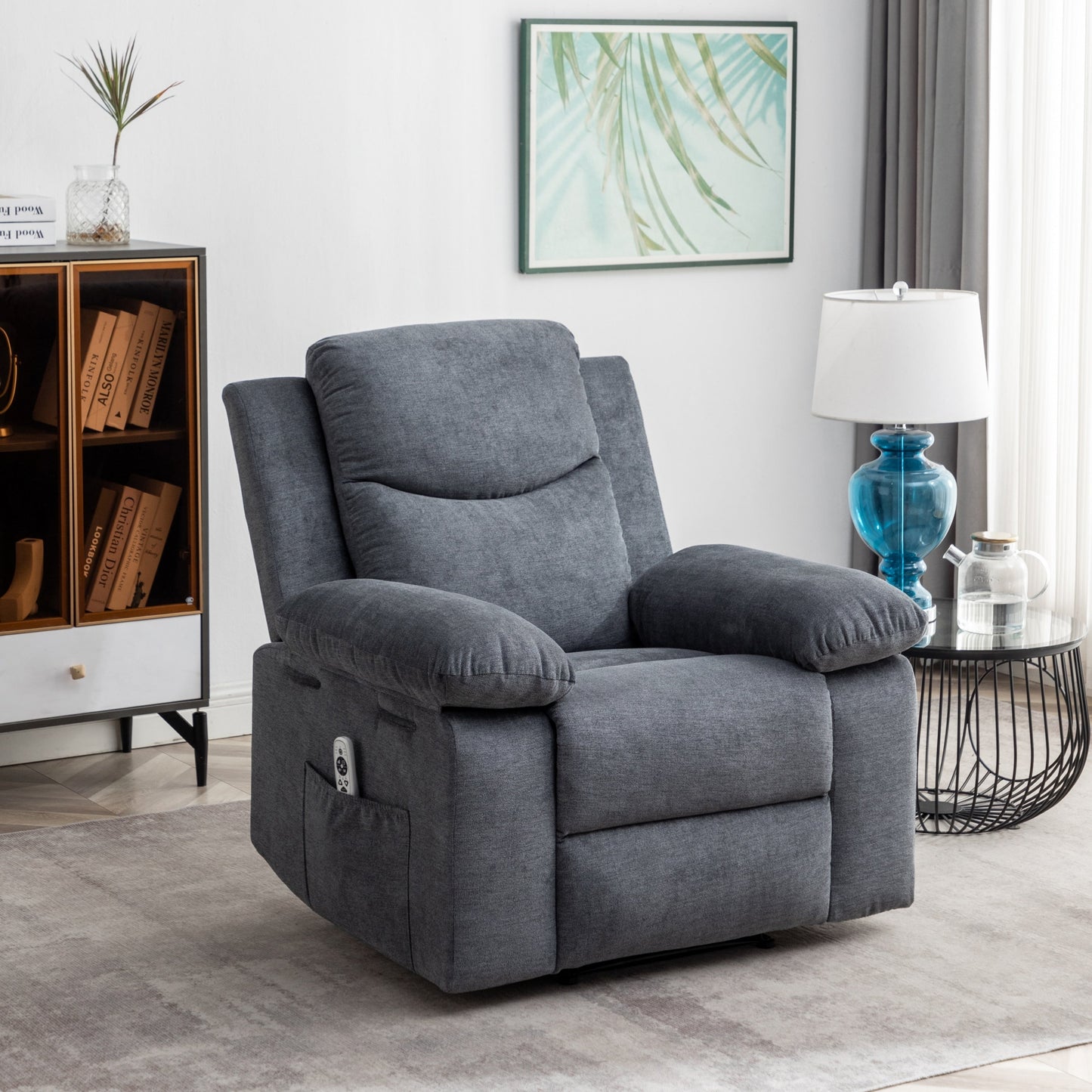 Fauteuil inclinable électrique en velours avec fonction de massage réglable et système de chauffage
