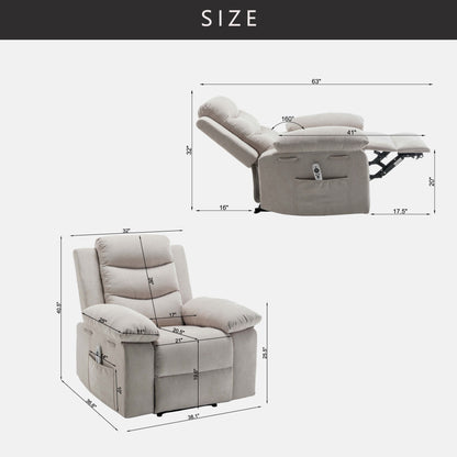 Fauteuil inclinable électrique en velours avec fonction de massage réglable et système de chauffage