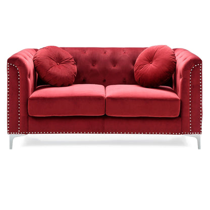 Causeuse capitonnée en velours avec coussins décoratifs - 62 - Rouge