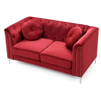 Causeuse capitonnée en velours avec coussins décoratifs - 62 - Rouge