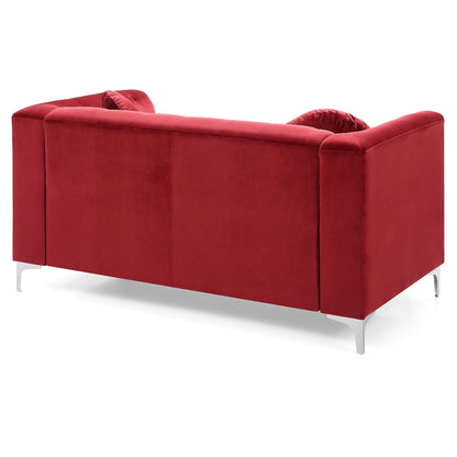 Causeuse capitonnée en velours avec coussins décoratifs - 62 - Rouge