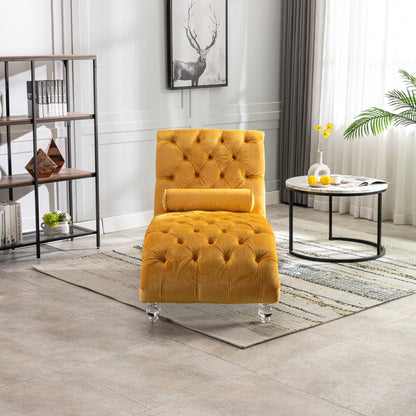 Chaise longue d'intérieur en velours, capitonnée et rembourrée avec coussin, idéale pour la chambre, le salon ou le bureau.