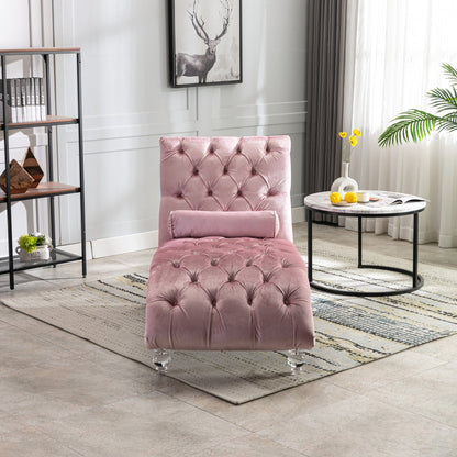 Chaise longue d'intérieur en velours, capitonnée et rembourrée avec coussin, idéale pour la chambre, le salon ou le bureau.