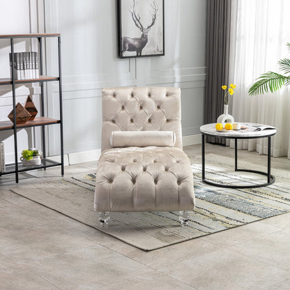 Chaise longue d'intérieur en velours, capitonnée et rembourrée avec coussin, idéale pour la chambre, le salon ou le bureau.