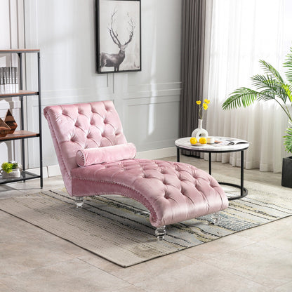 Chaise longue d'intérieur en velours, capitonnée et rembourrée avec coussin, idéale pour la chambre, le salon ou le bureau.