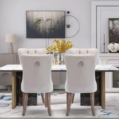 Lot de 2 chaises de salle à manger en velours, capitonnées, avec dossier clouté et garniture à anneau – 64 x 50 x 95 cm