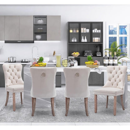 Lot de 2 chaises de salle à manger en velours, capitonnées, avec dossier clouté et garniture à anneau – 64 x 50 x 95 cm