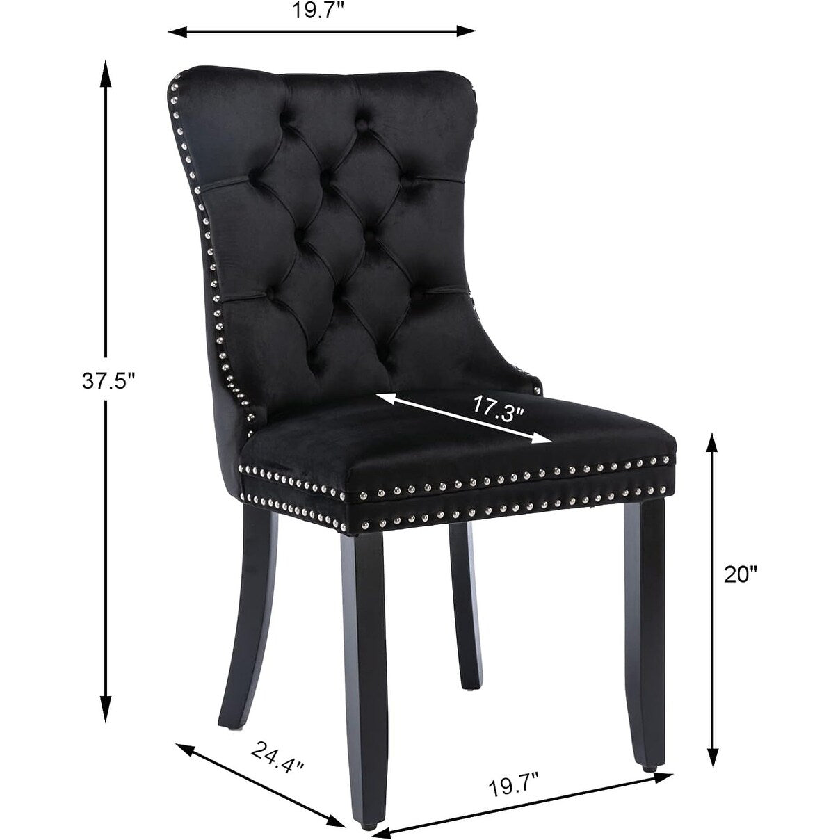 Lot de 2 chaises de salle à manger en velours, capitonnées, avec dossier clouté et garniture à anneau – 64 x 50 x 95 cm