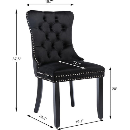 Lot de 2 chaises de salle à manger en velours, capitonnées, avec dossier clouté et garniture à anneau – 64 x 50 x 95 cm