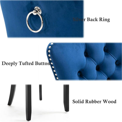 Lot de 2 chaises de salle à manger en velours, capitonnées, avec dossier clouté et garniture à anneau – 64 x 50 x 95 cm