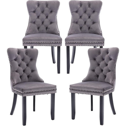 Lot de 2 chaises de salle à manger en velours, capitonnées, avec dossier clouté et garniture à anneau – 64 x 50 x 95 cm