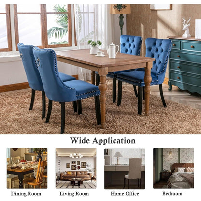 Lot de 2 chaises de salle à manger en velours, capitonnées, avec dossier clouté et garniture à anneau – 64 x 50 x 95 cm
