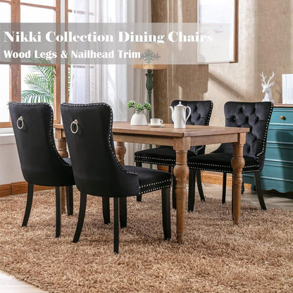 Lot de 2 chaises de salle à manger en velours, capitonnées, avec dossier clouté et garniture à anneau – 64 x 50 x 95 cm