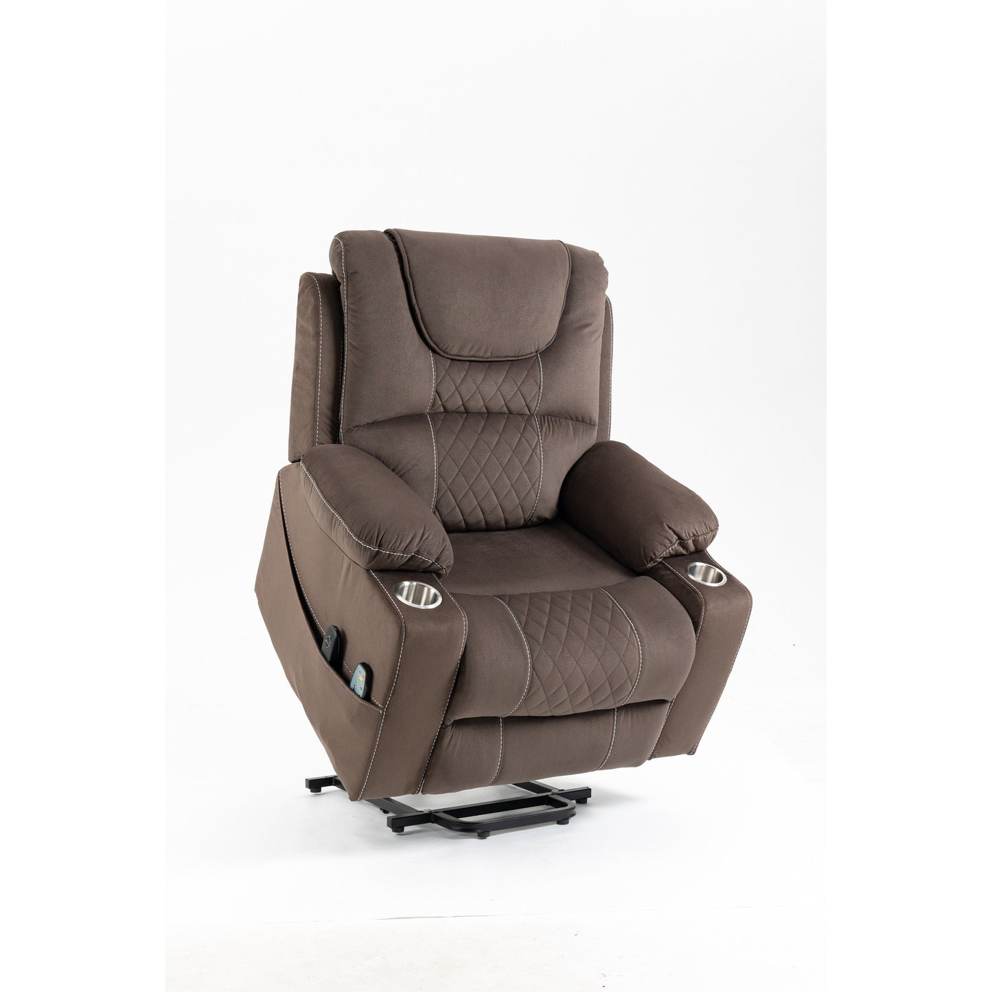 Fauteuil inclinable électrique en velours à double moteur avec chauffage, massage et porte-gobelets