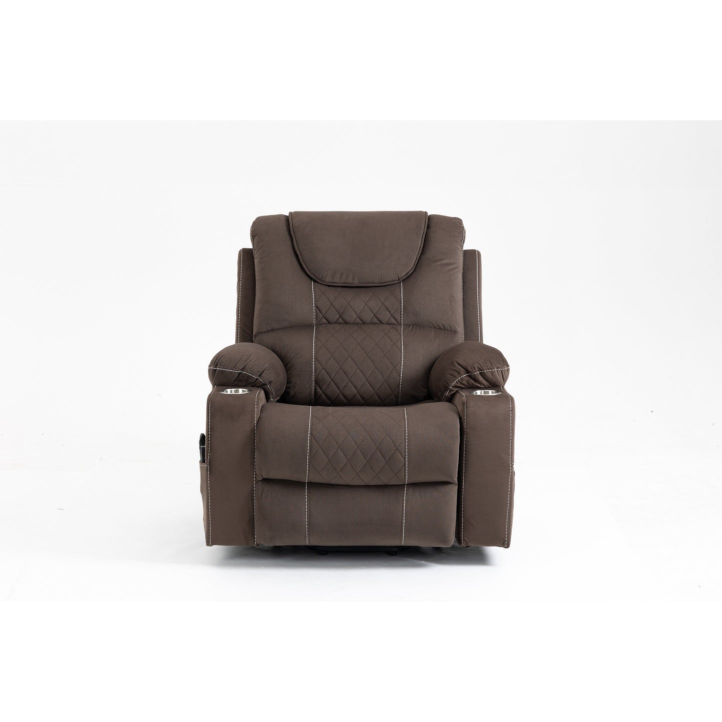 Fauteuil inclinable électrique en velours à double moteur avec chauffage, massage et porte-gobelets