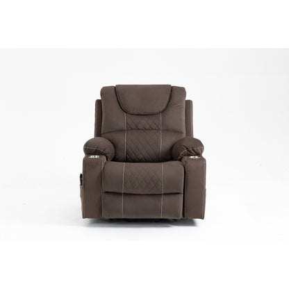 Fauteuil inclinable électrique en velours à double moteur avec chauffage, massage et porte-gobelets