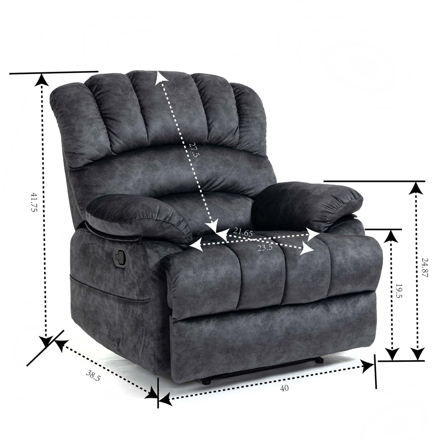Fauteuil inclinable manuel en tissu velours avec repose-pieds et dossier réglable
