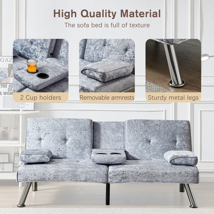 Canapé-lit futon en velours avec porte-gobelets