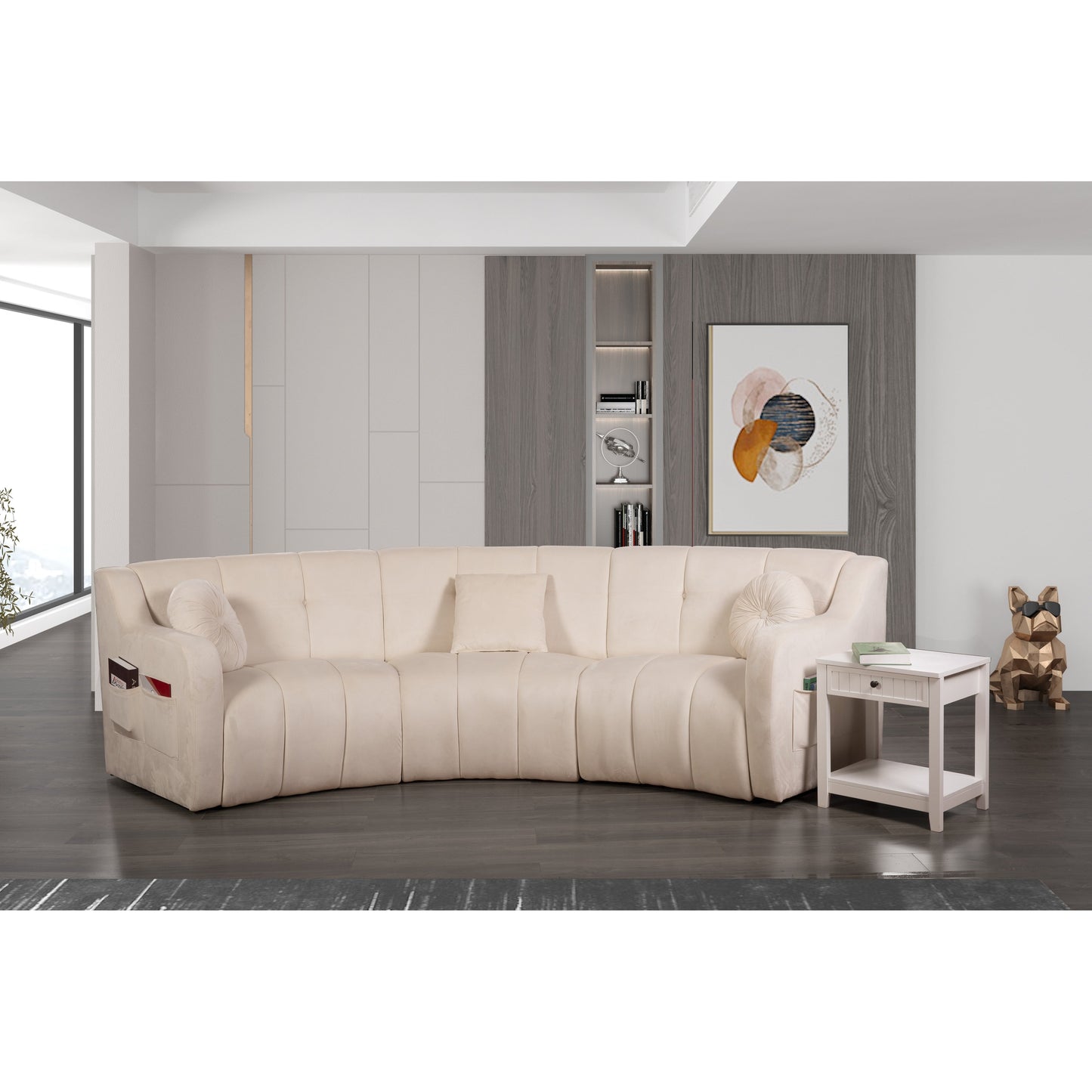 Canapé de sol modulaire symétrique incurvé en velours sans pieds - 127